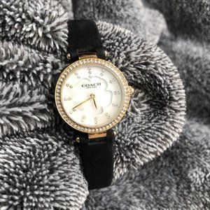COACH Park Petite Watch Gold Stainless Steel Black Suede Strap Buckle Adjustable